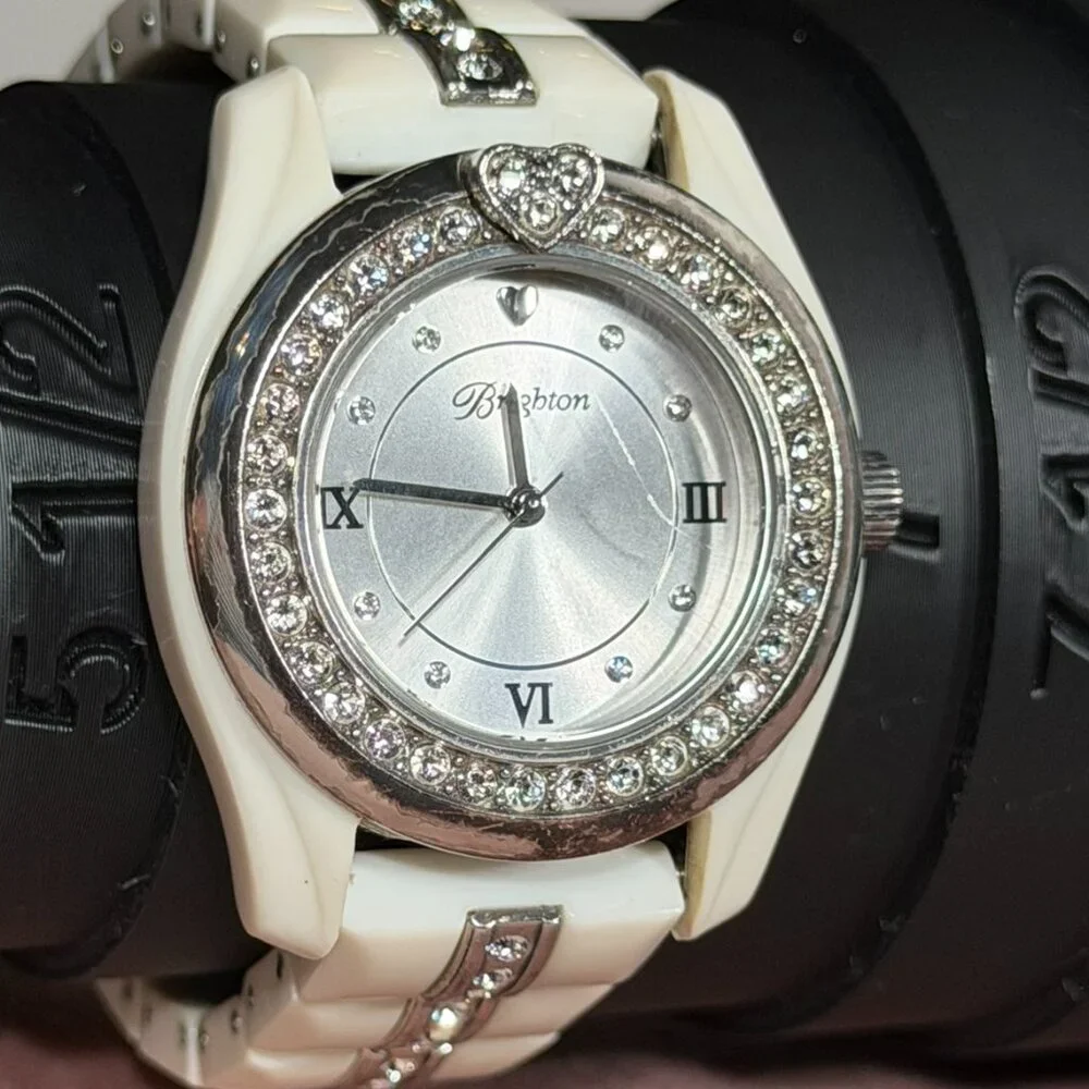 Brighton Dana Point White Link Watch with Swarovski Crystals β Needs Battery - Picture 1 of 12